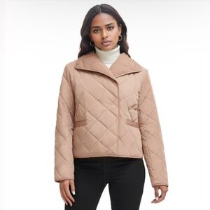 Calvin Klein Womens Quilted Jacket Shawl Medium Tan Coffee Cake Quiet Luxury